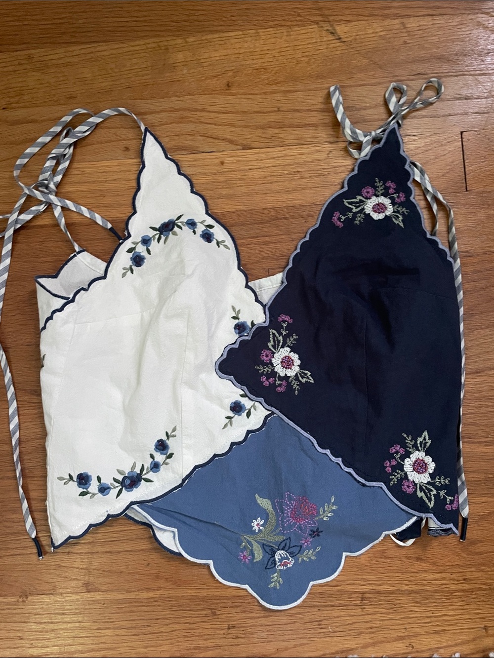 Free People Embroidered Scallop Halter Camisole - Navy, White, Blue